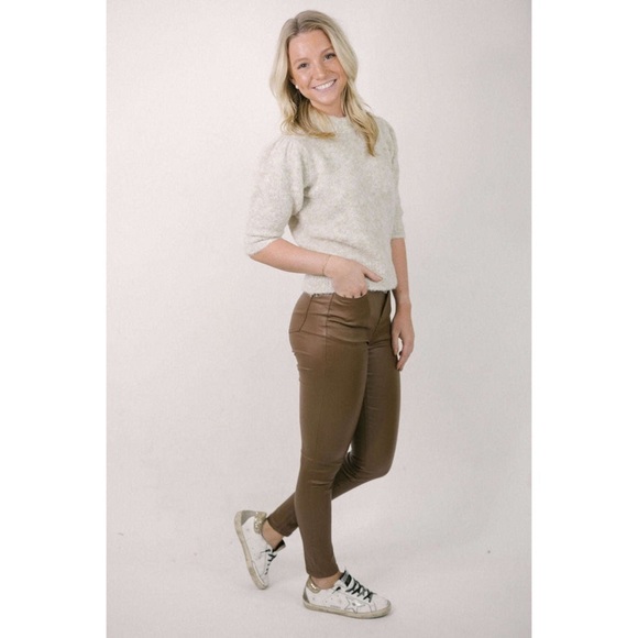 Molly Bracken Cognac Faux Leather Skinny Pants - Picture 1 of 10